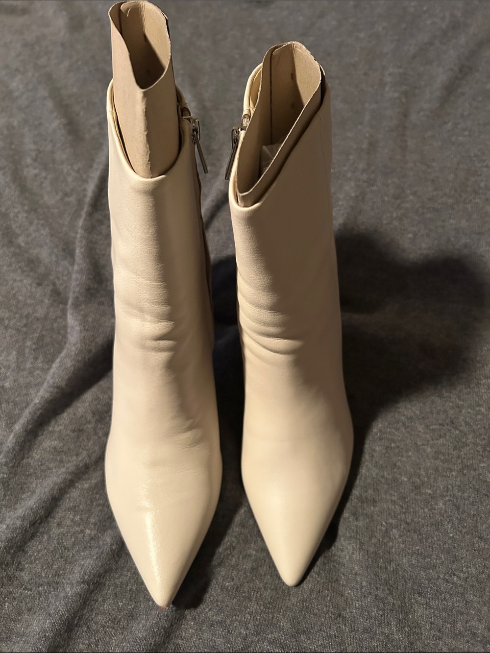 Women's Cream Pointed Toe Ankle Boots